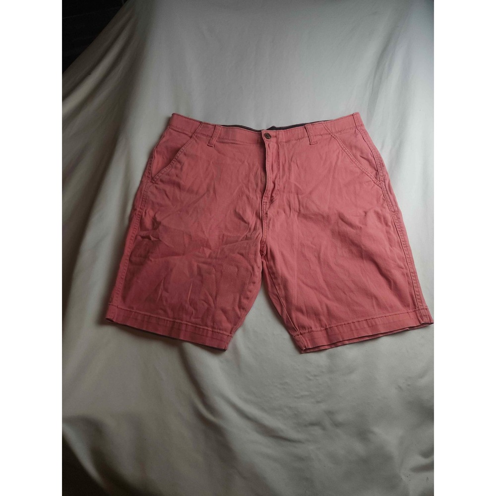 Plugg Flex Mens Salmon Pink Chino Shorts Size 36 Stretch Flat Front